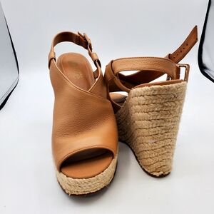 Idore Espadrille Wedges sandals Tan 100% leather Size 9